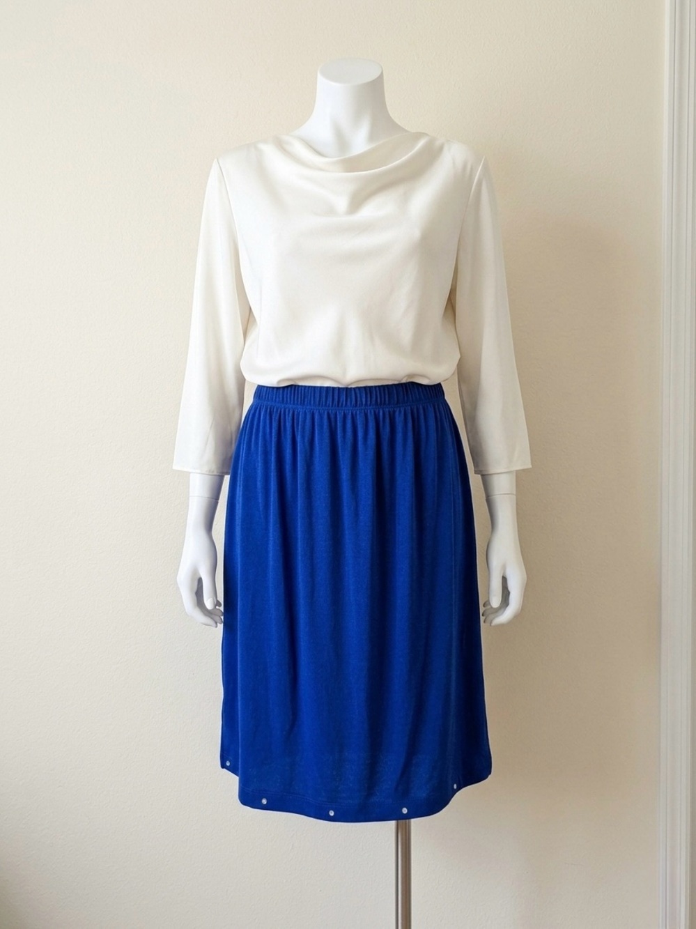Classic Royal Blue Elastic-Waist Midi Skirt - L